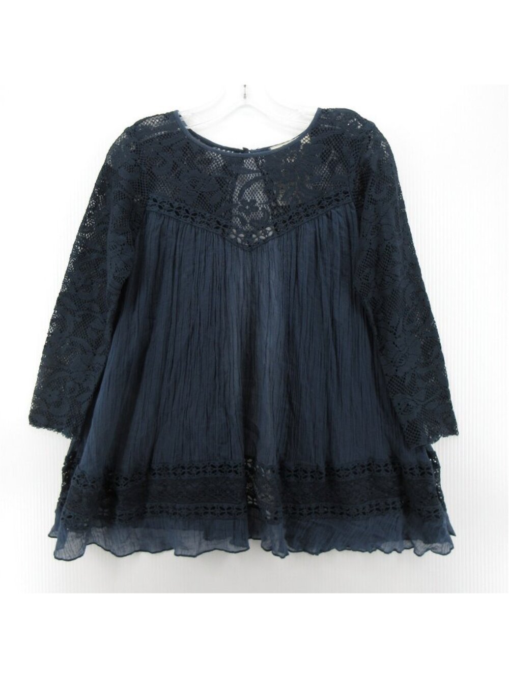 Free People Top XS FP One Blouse Lace Crochet Crinkle Gauze Boho